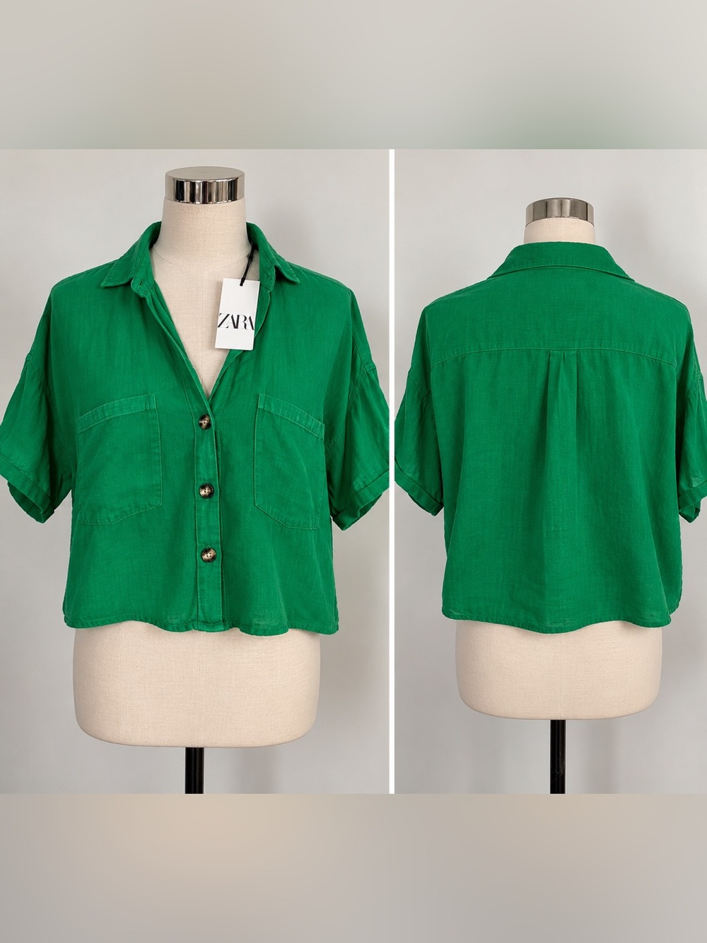 ZARA Girls' Bright Green Button-Down Shirt